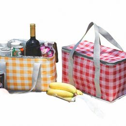 meal Picnic Supplies Plaid Food Hand Bags Thermal Insulated Cooler Box Spring Day Picnic Bag Cam Food Storage Bag k0ig#