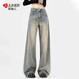 Women's Jeans AIJUNER Straight Women High Waist Light Blue Denim Pants Pockets Ladies Wide Leg Loose For Streetwear