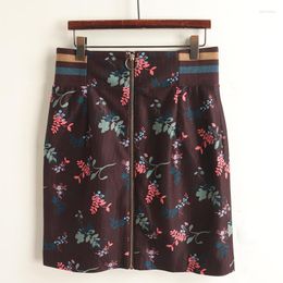 Skirts Fashion Zipper Design Floral Print Straight Cut Label Hip Skirt