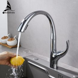 Kitchen Faucets Chrome Silver Pull Out And Cold Single Hole Handle Brass Swivel 360 Degree Water Mixer Tap 866112