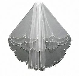 two Layers Elbow Length Veil Beading Edge Wedding Bridal Veil Short Luxury White Ivory Bride Veils k7uo#