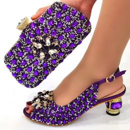 2024 women Ladies real leather summer sandals 6CM chunky high heels Glass Peacock Rhinestone peep-toe diamond with hand bag wedding Nigeria shoes buckle size 37-43