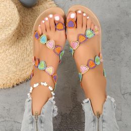 Slippers Sandals Wedges For Women Ladies Summer Casual Colourful Love Heart Bohemian Style Beach Large Sketches Flip Flops Woman's Shoe