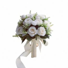 bridal Bridesmaid Wedding Bouquet White Silk Frs Roses Handmade Artificial Bride Mariage Bouquet Wedding Accories B0mn#