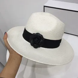 Berets 202408-shi Classic Drop Handmade Fine White Paper Light Black Camellia Lady Fedoras Cap Women Leisure Panama Jazz Hat