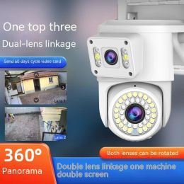 System 4mp 4k Ip Camera Outdoor Wifi Ptz Three Lens Dual Screen 4x Optical Zoom Auto Tracking Ip66 Waterproof Security Cctv Camera