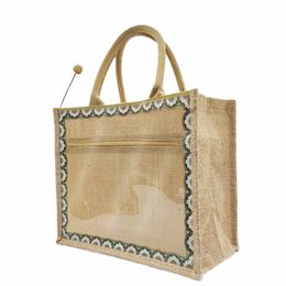 linen Tote Bags Shop Bags with Handle Waterproof Reusable Grocery Bags Replaceable Decorative Canvas for DIY Gift Activity S4aM#