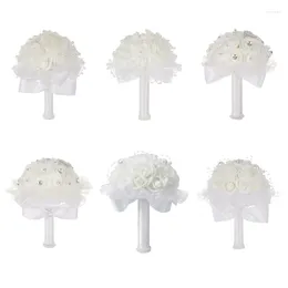 Decorative Flowers Q1JB Artificial Flower Bouquets Ribbon Rhinestones Wedding Ceremony Party Decorations