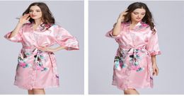 PEACH PINK PEACOCK Women plain Silk Satin Robes Bridal Wedding Bridesmaid Bride Gown bath robe3094484