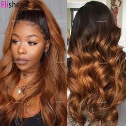 Body Wave HD Front Wig Ombre Brazilian 13X4 Transparent Lace Frontal Coloured Human Hair Wigs 1B Bury Wig180% 231024 al s 180%