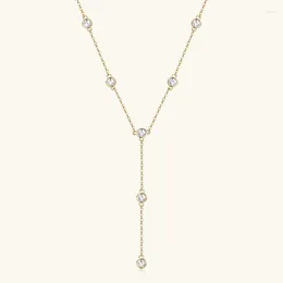 Pendants Na Women 2024 Trendy 925 Sterling Silver Necklace Y Shape Bezel Setting Moissanite Long Tassel Chakers Fine Jewelry