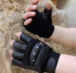 Cycling Gloves Adjustab ather Sports Weight Lifting Climbing Men Gym Gloves mitts Thicken Half Finger Summer Glove with Adjustab strap L48