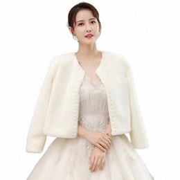 winter Pearls Wedding Wraps Bolero Wedding Shawls Bridal Shrug Faux Fur Women Bridal Jacket Party Coat T9O2#