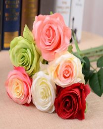 Whole 200PCS 205inch Artificial white pink rose bouquets real look silk rose Flowers 7 Colour mix decorative el Wedding Hom5237113