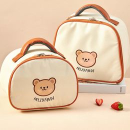 lunch Bag Leather Bear Kids Large Capacity Bento Pouch For Children Thermal Insulated Cooler With Tablee Cup Tote Picnic Box U6cA#