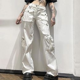 Women's Jeans Low Rise Girl Overalls Pants Asymmetric Design Loose Denim Trousers Multi Pocket Zipper Solid Colour Pantalones De Mujer
