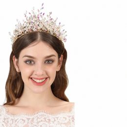 new Fi Baroque Luxury Crystal Bridal Crown Tiaras Light purple Diadem Tiaras For Women Bride Wedding Hair Accories 08ta#