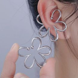 Backs Earrings Ins Exaggerated Hollow Flower Ear Bone Clip Korean Non-Pierced Earring Silver Colour Cuff For Women Girls Aesthetic Jewellery