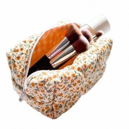 storage Organiser Floral Puffy Quilted Makeup Bag Fr Printed Cosmetic Pouch Large Travel Cosmetic Bag Makeup Accory o1QR#