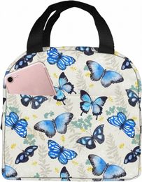 blue Butterfly Lunch Bag Portable Insulated Lunch Box Reusable Cooler Thermal Meal Tote for Women Girls Work School Picnic D2sl#