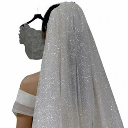 b60 Short Wedding Veils Bling Bling White Champagne Bridal Veils Two Layer Bridal Veil with Comb Wedding Bride Veil Accories J0b3#