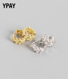 YPAY 100 Pure 925 Sterling Silver Hoop Earrings for Women Europe INS Shiny Zircon Exquisite Olive Leaf Earring Jewellery YME5858785984