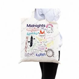 1 Pc Midnight Album Sgs Pattern Tote Bag Gift for Taylor's Fans Lightweight Canvas Shoulder Bag Women's Reusable Shop Bag j4ue#