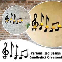 Candle Holders 4Pcs Wall Holder Mounted Metal Art Musical Notes Sculptures For Home Bedroom Yard Pathway Decoration