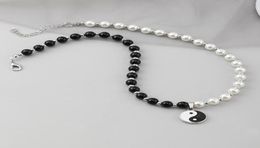 Chokers Round Pearl Beads Yin Yang Taichi Pendant Stainless Steel Chain Unisex Necklace Couple Jewellery Women Mens6204012