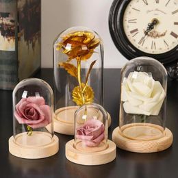 Storage Bottles Home Decor Vases Glass Flower Display Cloche Bell Jar Bottle With Wooden Base Dust Cover Box Immortal