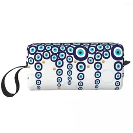 Storage Bags Custom Evil Eye Hanging Beads In Blue And Gold Toiletry Bag For Nazar Hamsa Boho Cosmetic Makeup Beauty Dopp Kit Case
