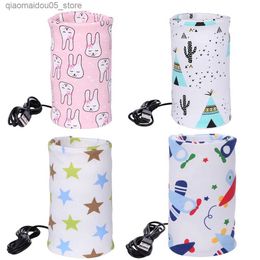 Bottle Warmers Sterilizers# USB travel cup milk heater feeding bottle portable printed baby care bottle insulated storage bag 28x13cm Q240416