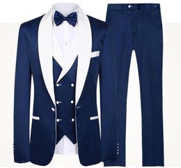 Royal Blue Men Wedding Suits Brand Fashion Design Real Groomsmen White Shawl Lapel Groom Tuxedos Mens Tuxedo WeddingProm Suits 3 1071711