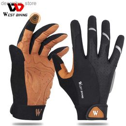 Cycling Gloves WEST BIKING Summer Cycling Gloves For Men Shockproof Bike Gloves Outdoor Sports Hiking Touchscreen Full Finger Bicyc Gloves L48