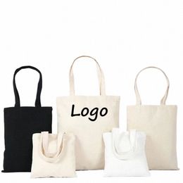 100pcs Eco-friendly High Reusable Natural Colour Canvas Cott Tote Bag with Custom Logo Printed C1r3#