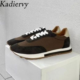 Casual Shoes Sneakers For Women Cow Suede Patchwork Outdoors Running Round Toe Lace Up Comfort Flat Sports Woman