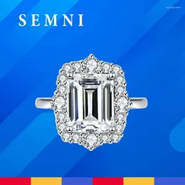 Cluster Rings SEMNI 4.0CT Emerald Cut Moissanite Diamond Ring For Women 925 Sterling Silver Luxury Band Fine Jewellery Birthday Party Gift GRA