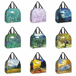 van Gogh Almd Blossoms Lunch Box Portable Thermal Cooler Food Insulated Starry Night Oil Painting Lunch Bag for Women Kids h4bG#