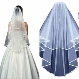 short Simple Wedding Veil Tulle Two Layer With Comb White Ivory Bridal Veil for Bride for Marriage Wedding Accories 04mW#