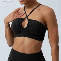 Women's Tanks Camis LU-409 Hollowed Out Sports Bra for Women with Thin Straps Cross Back Fitness Tank Tops with Padded Bra Vest L49