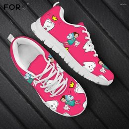 Casual Shoes FORUDESIGNS Women Mesh Sneakers Cute Cartoon Dental Tooth Girl Fairy Printed Pink Red Ladies Flats Walking