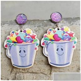 Dangle Chandelier Earrings Cute Teacher Student Reading Colour Pen Wood Purple Shiny Stainless Steel Bottom Support Needle Drop Deliver Dhhaj