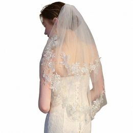 bridal Lace Wedding Veils for Brides 2-Tier Appliqued Short Waist Length Bride Veil with Comb Soft Tulle Veils 01o7#