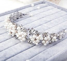 Korea Pearl Bridal Crowns Hairbands Silver Bridal Tiaras Girls Headbands Crystal Wedding Diadem Queen Crown Tiara Wedding Hair Acc7194788