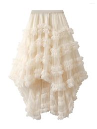 Skirts Women's Fashion Midi Solid Colour Irregular Ruffles Cake Elastic Waist Spring Summer Casual Streetwear