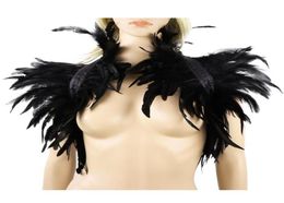 Scarves Black Natural Feather Shrug Shawl Shoulder Wraps Cape Gothic Collar Cosplay Party Body Cage Harness Bra Belt Fake CollarSc7312842
