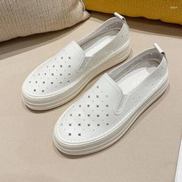 Casual Shoes Small White Creepers Hollow-out Slip On Flat Loafers Women Shallow Mouth Muffins Moccasins Breath Celebrity Platform