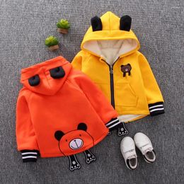 Jackets Cartoon Bear Baby Boys Jacket Kids Winter Thick Velvet Warm Cotton Hoodies Coat Children Casual Outerwear Infant Clothing