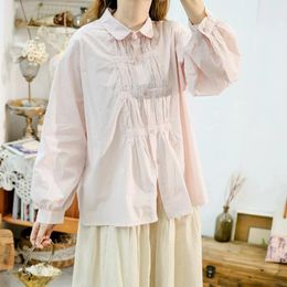 Women's Blouses 128cm Bust Spring Autumn Women All-match Japanese Style Loose Plus Size Comfortable Cotton Shirts/Blouses