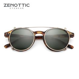 Sunglasses ZENOTTIC Fashion Steampunk Style Clip on Sunglasses for Men Women Circle Anti Blue Light Glasses Polarising Clips 24416